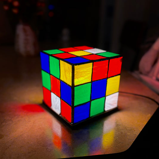 RUBIKS CUBE STAINED GLASS LAMP
